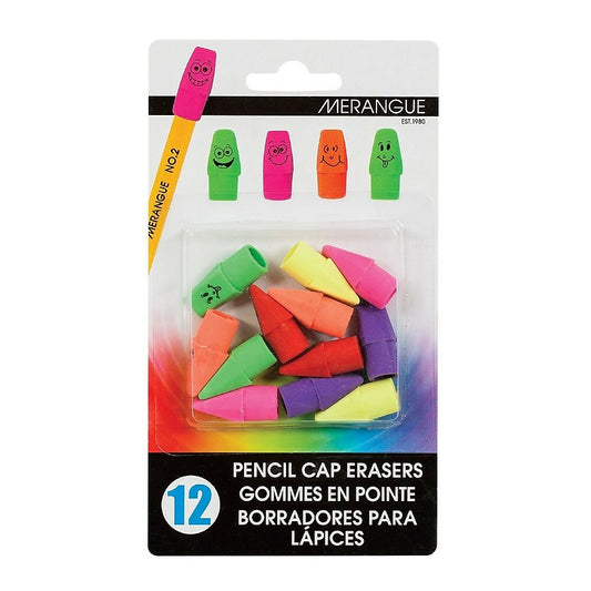 Gommes à capuchon Merangue Happy Face - Lot de 12