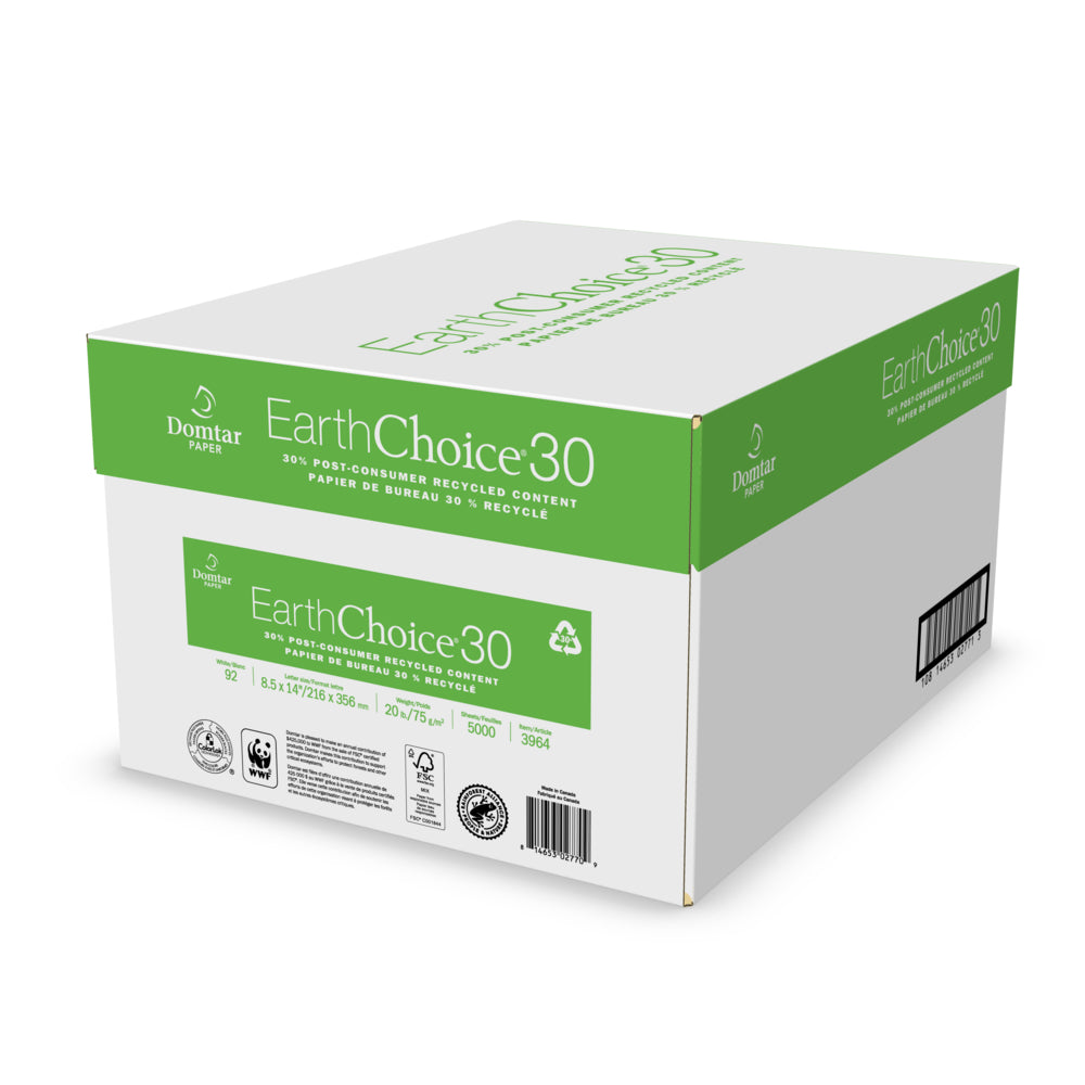 Papier de bureau recyclé Domtar EarthChoice 30 - 20 lb - 8,5 po x 14 po - 10 rames/caisse