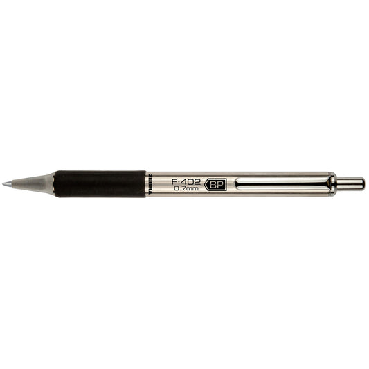 Stylo à bille Zebra F402 en acier inoxydable - 0,7 mm - Encre noire
