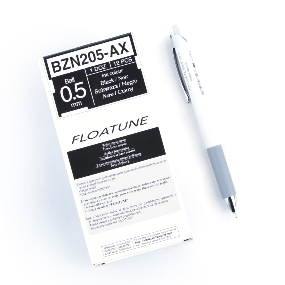 Stylo roller rétractable Pentel Floatune Advanced - Pointe 0,5 mm - Encre noire - Lot de 12