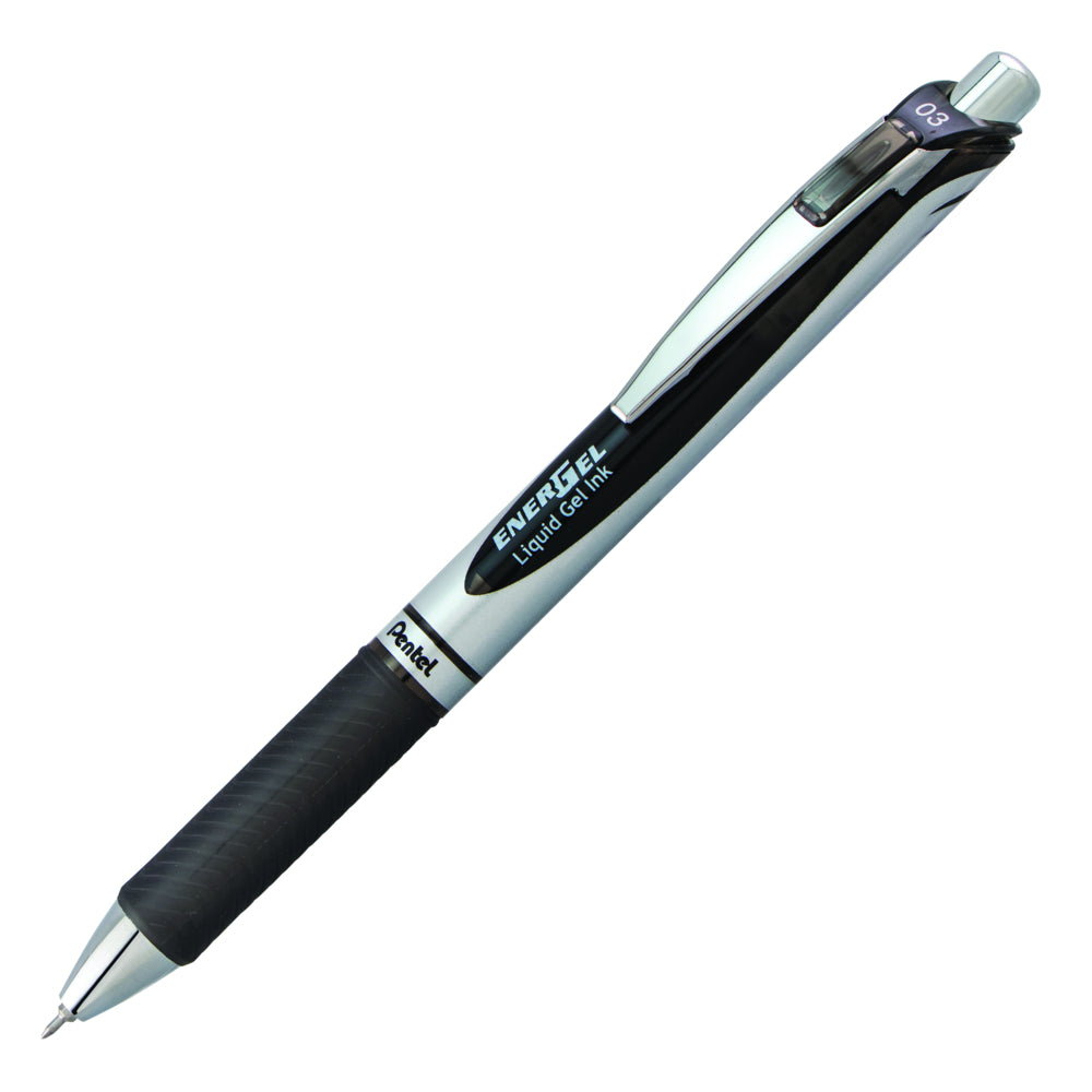 Pentel EnerGel Retractable Liquid Gel Pen - 0.3mm Needle Tip - Black Ink - 12 Pack
