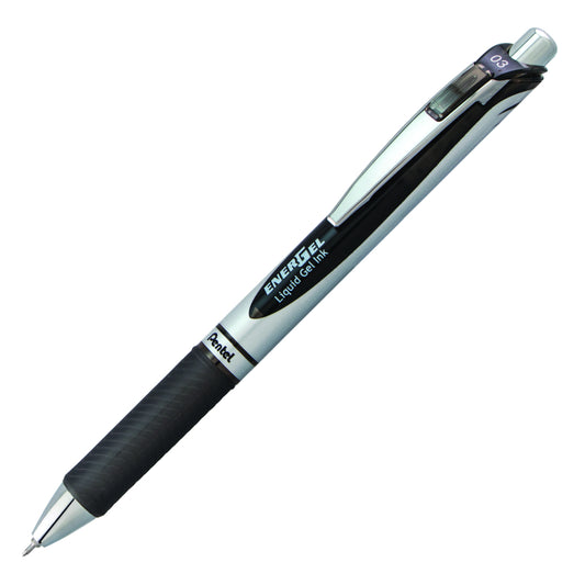 Pentel EnerGel Retractable Liquid Gel Pen - 0.3mm Needle Tip - Black Ink - 12 Pack