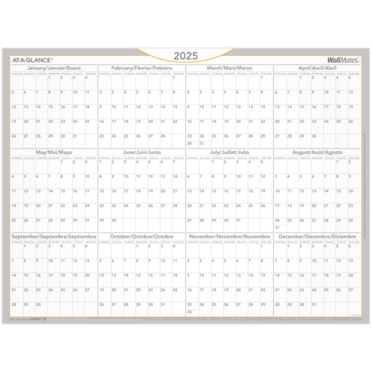 AT-A-GLANCE 2025 WallMates Self-Adhesive Dry-Erase Yearly Calendar - 18" H x 24" W - Bilingual
