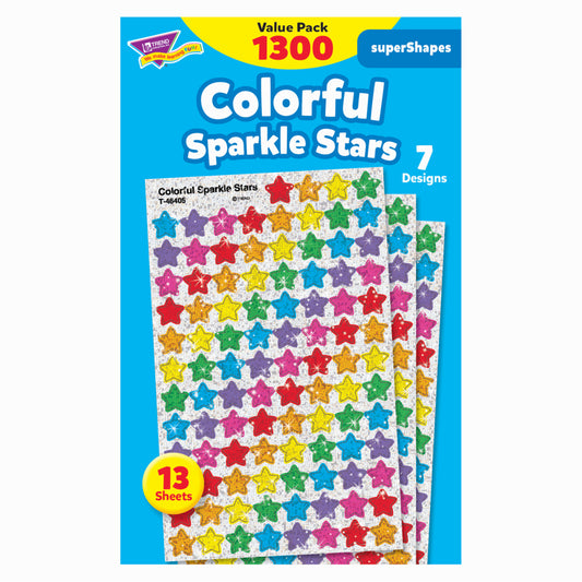 TREND enterprises superSpots and superShapes Stickers Variety Pack  - 7/16" -  Colourful Sparkle Stars - 1300 Pack