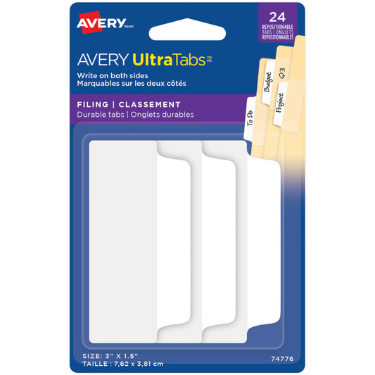 Avery UltraTabs Filing Tabs - White - 24 Pack