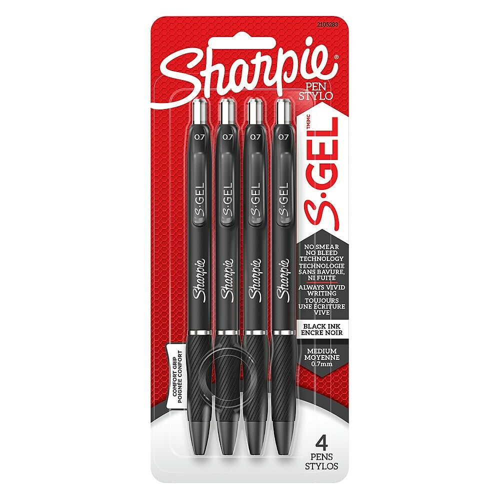 Sharpie S-Gel 0.7mm Gel Pen, Black, 4 Pack