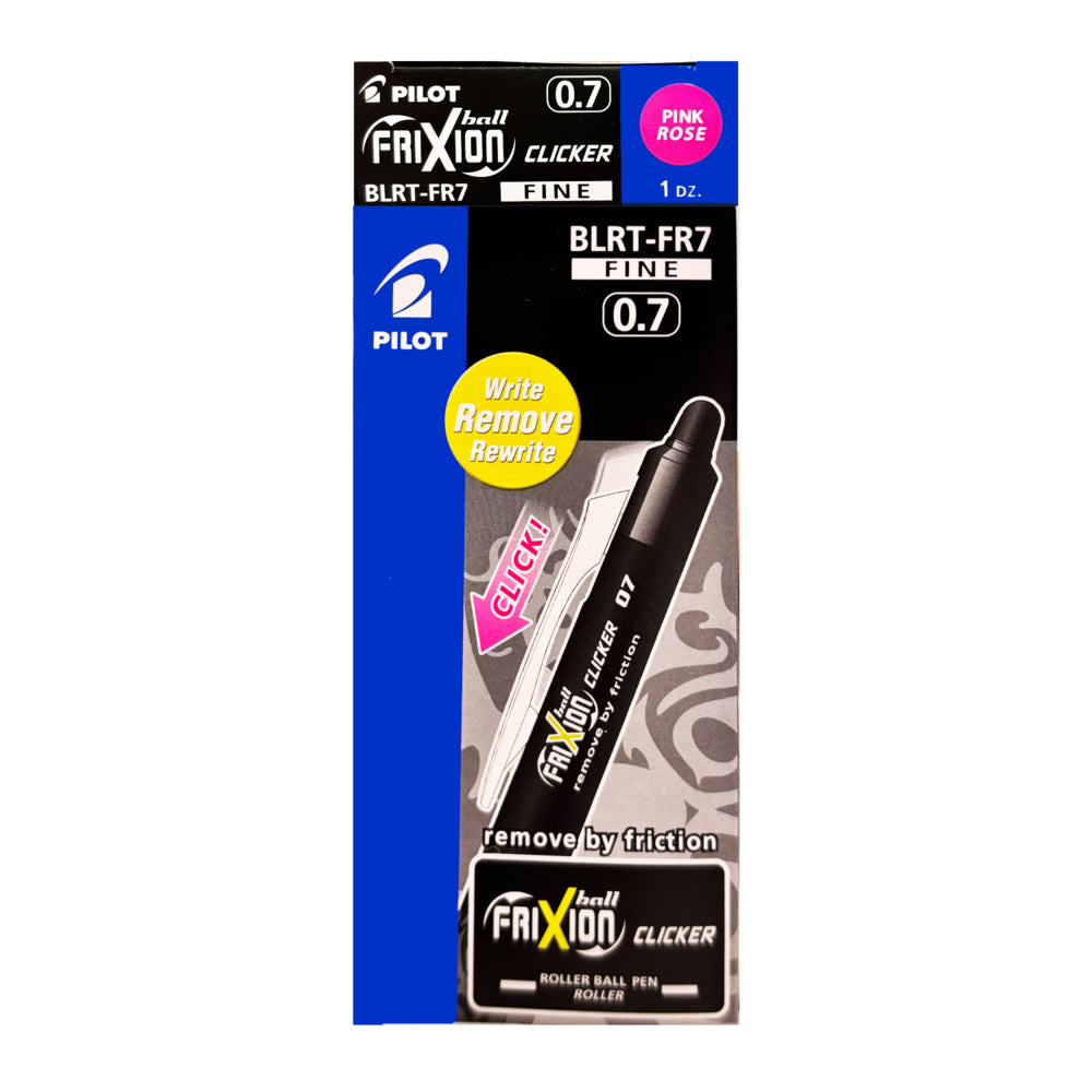 Stylo roller effaçable rétractable Pilot Frixion Ball Clicker - 0,7 mm - Rose - Lot de 12