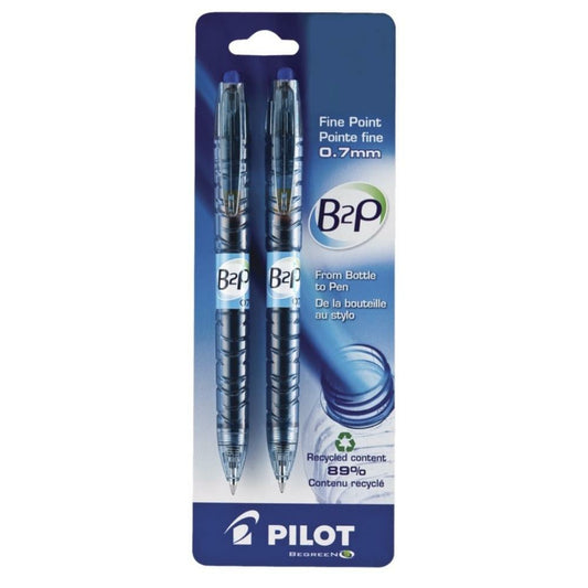 Stylo à encre gel Pilot Begreen B2P, rétractable, 0,7 mm, bleu, paq./2