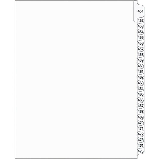 Supreme Litigation Tabs 25th Cut Numeric Set 11" White #451-475