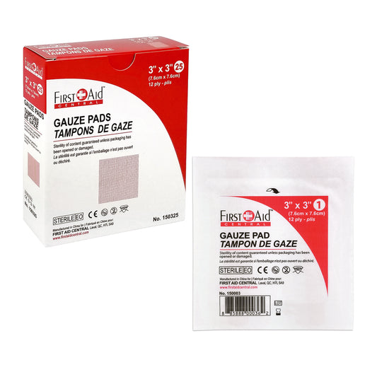 First Aid Central Sterile Pad - 3" x 3" - 25 Pack