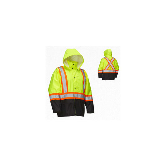 Veste de pluie Forcefield Safety avec capuche amovible - Taille S - Orange vif avec bordure noire