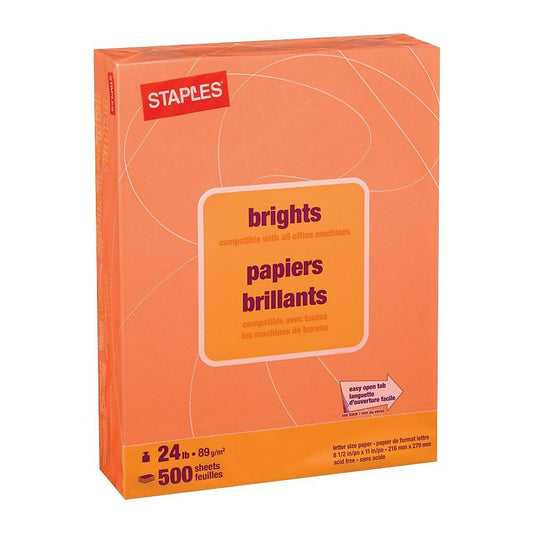 Papier photocopie couleur Staples Brights - Lettre - 8-1/2" x 11" - Orange - 500 feuilles
