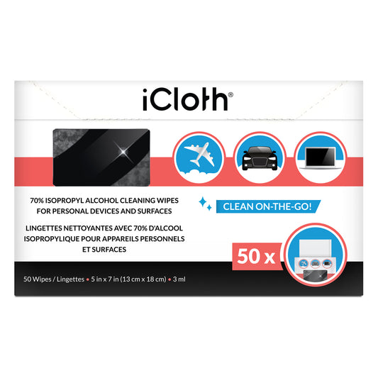 Lingettes nettoyantes iCloth à 70 % d'alcool isopropylique - Grandes - Paquet de 50