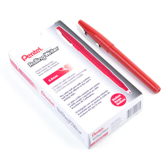 Stylo à bille roulante Pentel Original à pointe coussinée - 0,8 mm - Rouge - Lot de 12