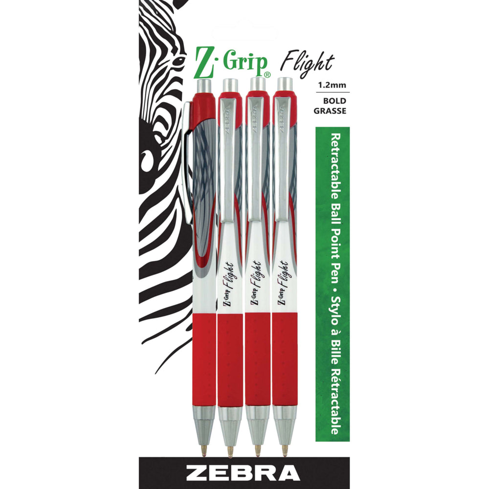 Stylo à bille Zebra Z-Grip Flight, 1,2 mm, rouge, lot de 4 (21934)