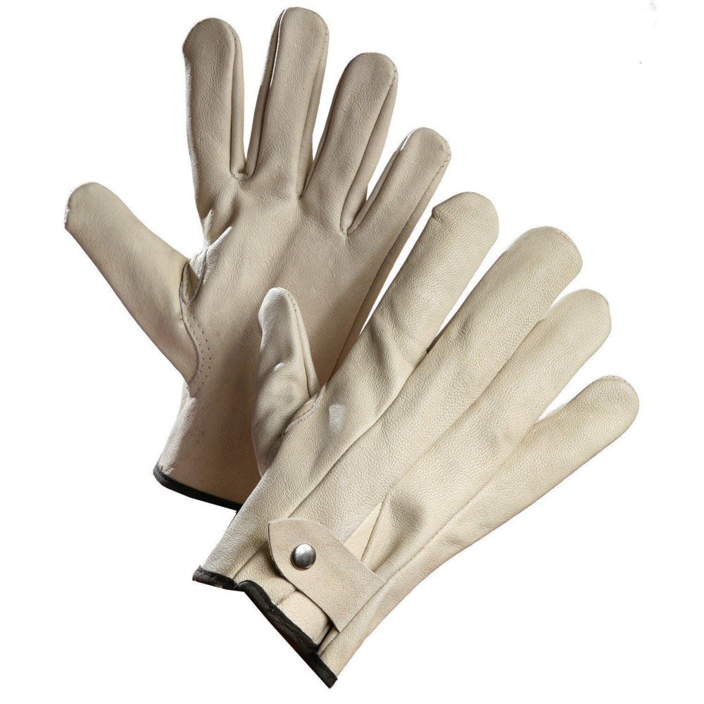 Gants de cordeur Forcefield en cuir de vache avec poignet à bouton-pression - XL - Blanc - Lot de 12