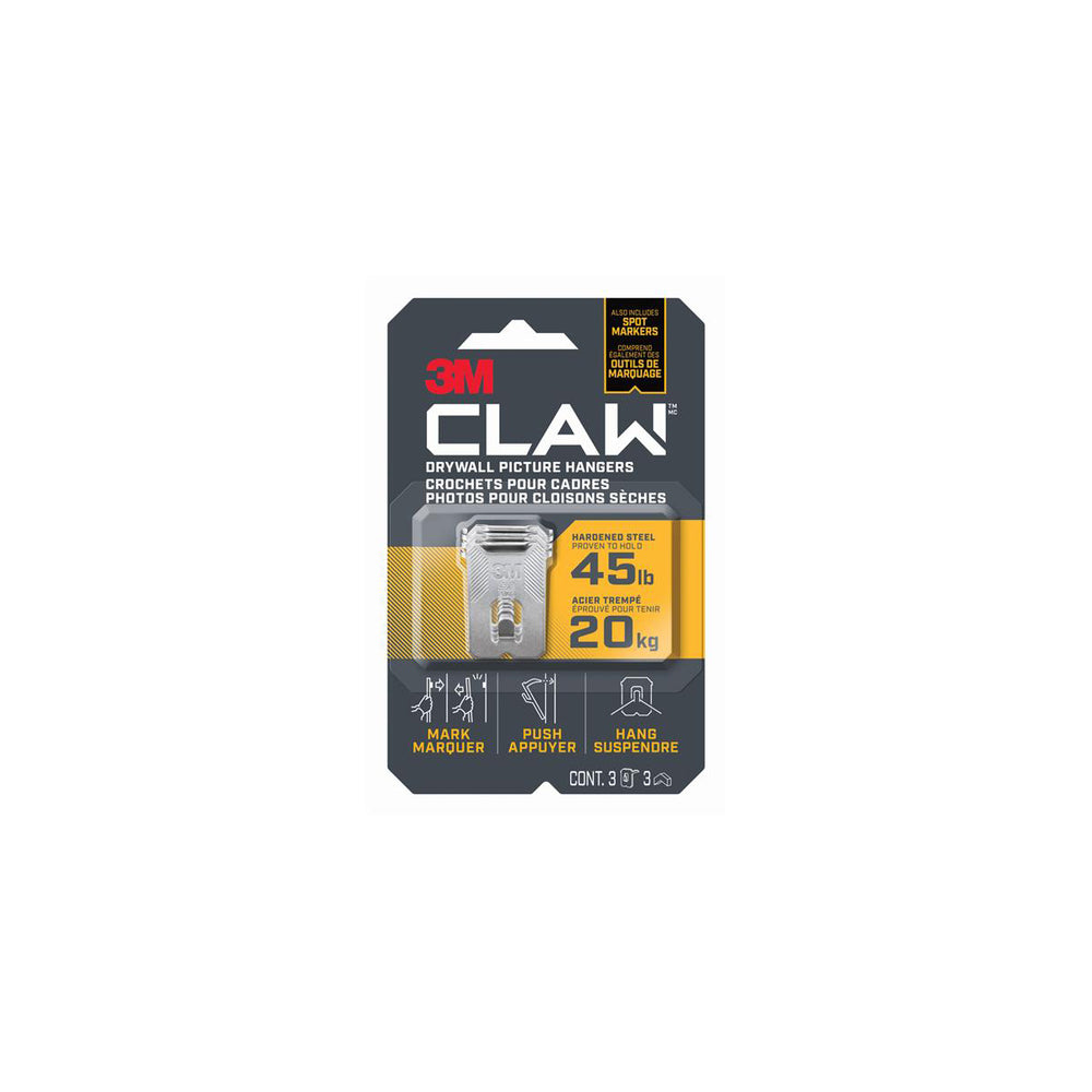CLAW Drywall Picture Hangers - 45 lb with Temporary Spot Marker -3EF - 3 markers - 3 Pack