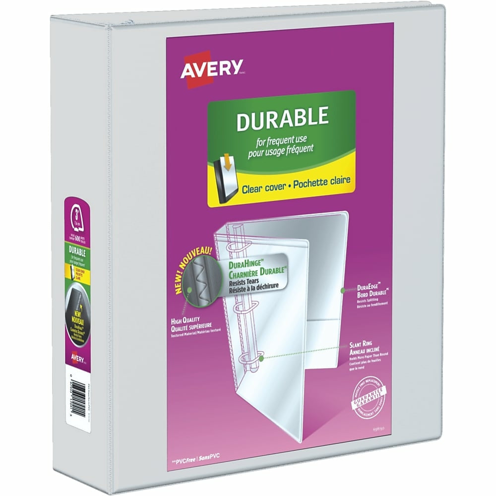 Avery Durable View Binder, 3" Sized Slant D Rings, White, (17042)