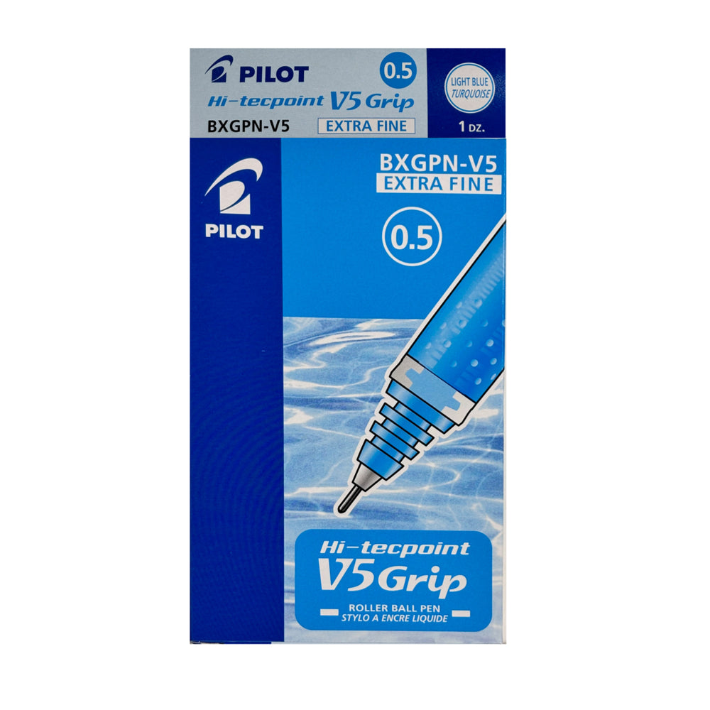 Stylo roller à encre liquide Pilot Hi-TecPoint V5 Grip - Pointe extra fine - 0,5 mm - Turquoise - Lot de 12