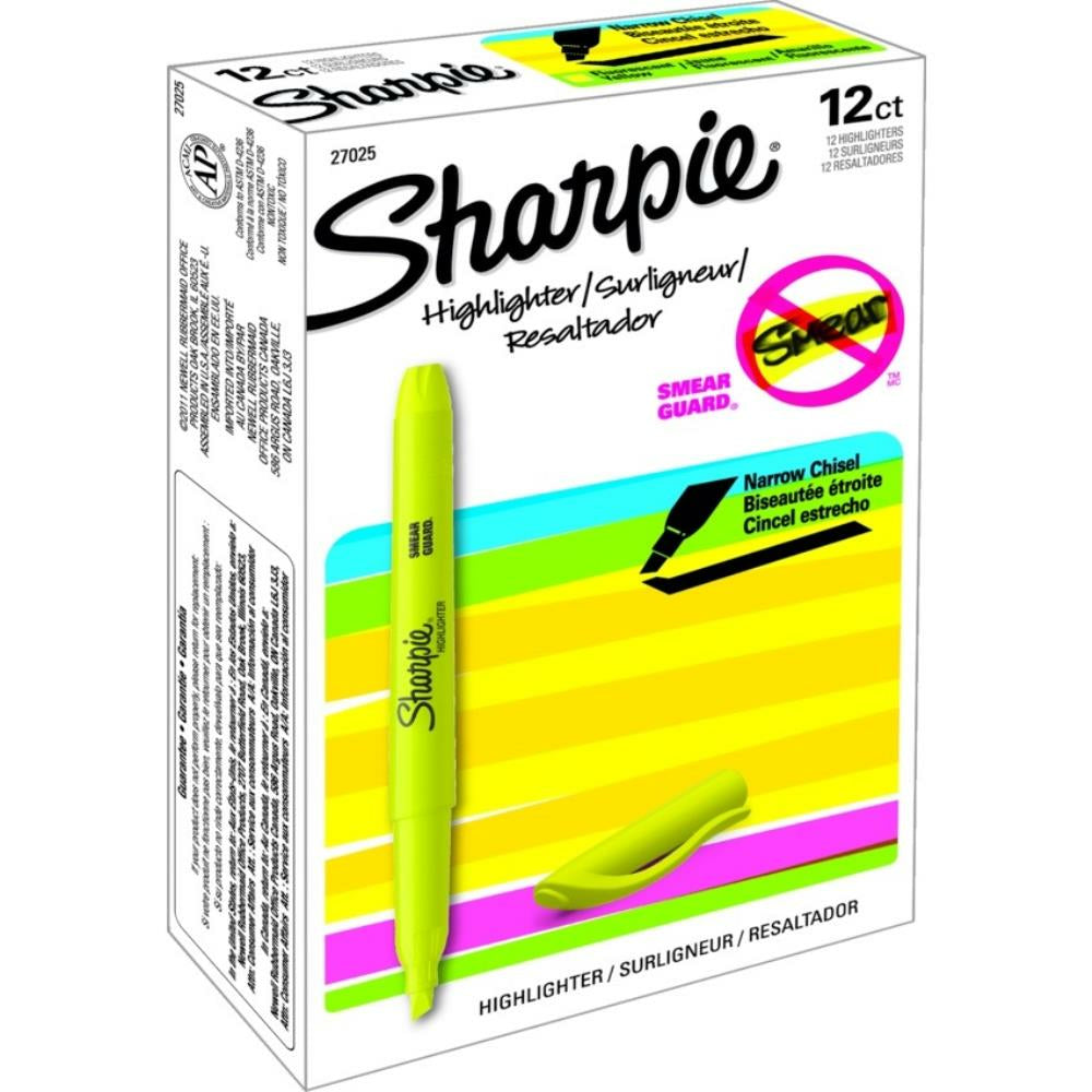 Surligneurs Sharpie à pointe biseautée - Jaune - Lot de 12