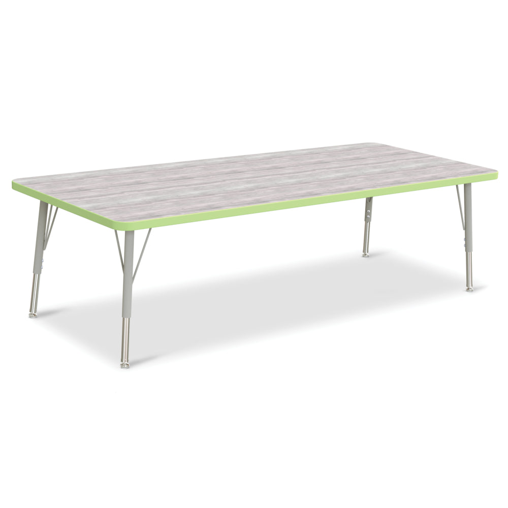 Table d'activités rectangulaire Jonti-Craft Berries - 30" x 72" - 15-24"H - Gris bois flotté/citron vert