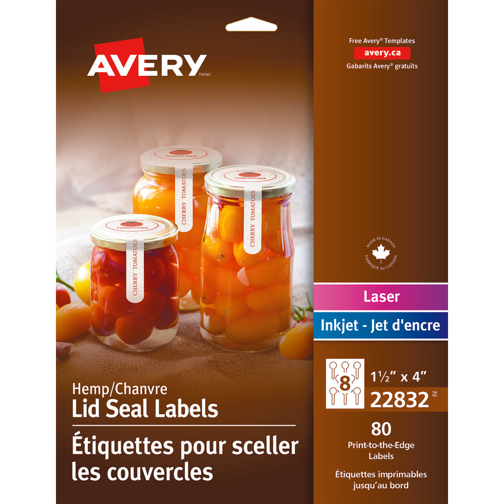 Avery Hemp Lid Seal Labels - 1-1/2" x 4" - Beige - 80 Labels
