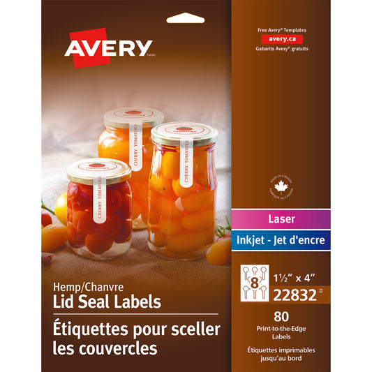 Avery Hemp Lid Seal Labels - 1-1/2" x 4" - Beige - 80 Labels