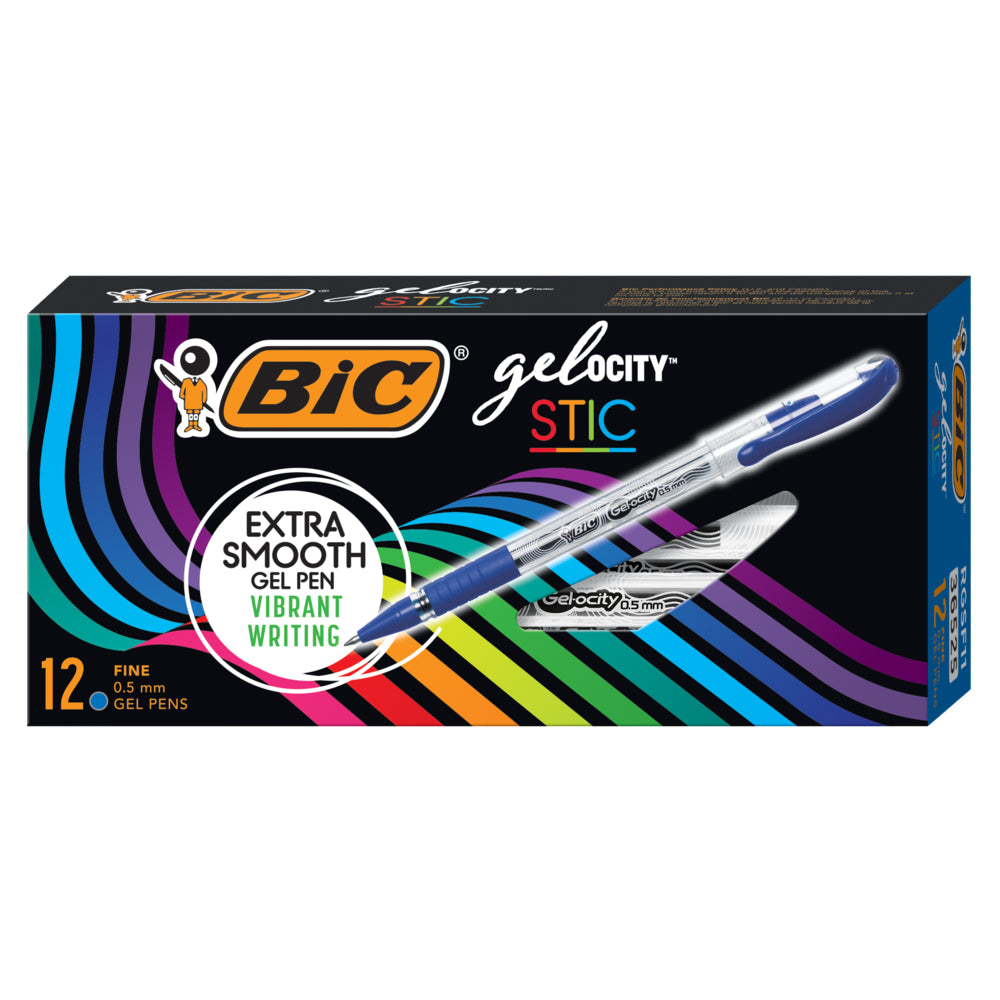 BIC Gel-ocity Stic Gel Pens - 0.5mm - Blue - 12 Pack