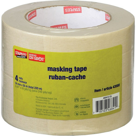 Staples Masking Tape - 24mm x 55m - 4 Pack