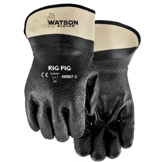 Watson Gloves Rig Pig Fully Coated PVC Protective Gloves - Black - 3 Pack