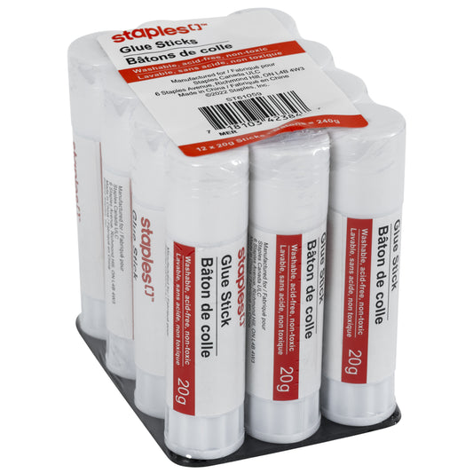 Bâtons de colle lavables Staples - 20 g - paquet de 12