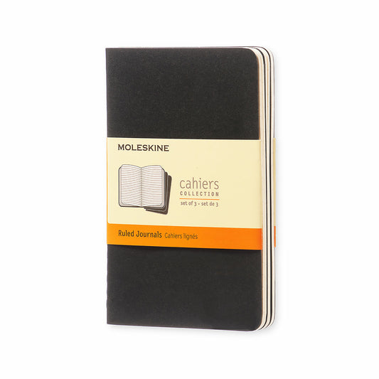 Moleskine Cahier Black Pocket Ruled Journals, 3-1/2" x 5-1/2", 3 Pack