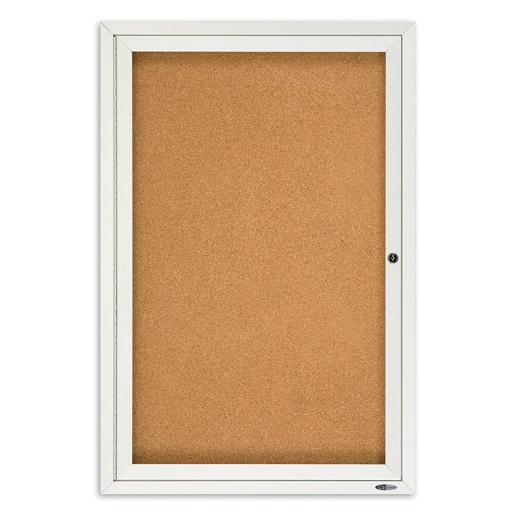Quartet Non-Illuminated Enclosed Cork Bulletin Board for Indoor Use, 1-Door, 3' x 2', Aluminum Frame