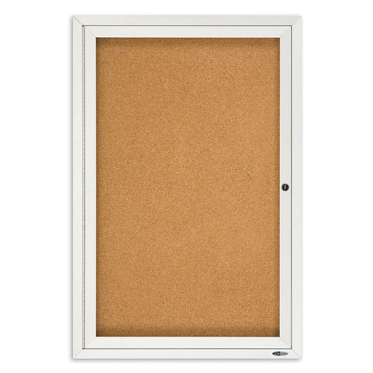 Quartet Non-Illuminated Enclosed Cork Bulletin Board for Indoor Use, 1-Door, 3' x 2', Aluminum Frame