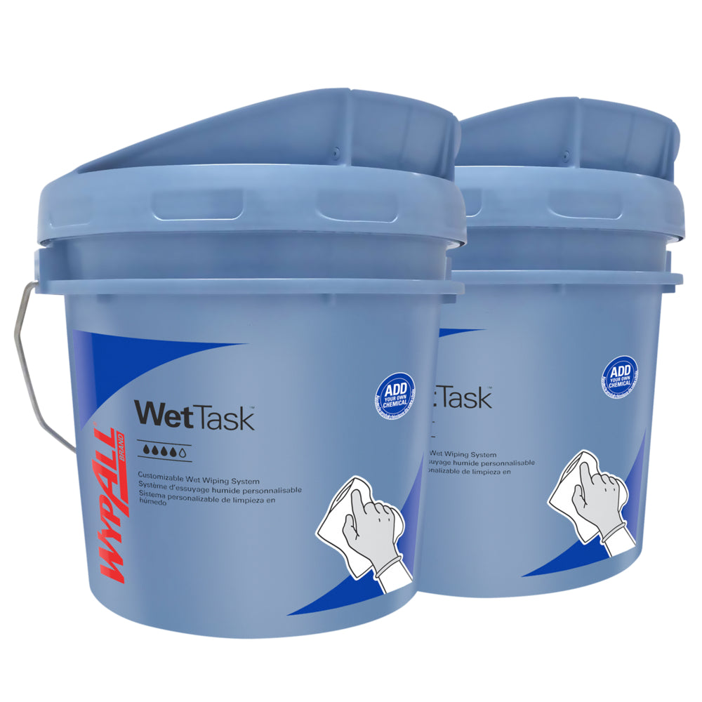 Seau personnalisable WypAll WetTask pour système d'essuyage humide - Grands seaux de 3,5 gallons avec couvercles - Bleu - Lot de 2