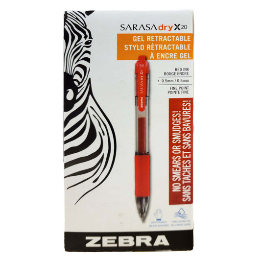 Stylo gel Zebra Sarasa RT - Pointe fine - 0,5 mm - Encre rouge - Lot de 12