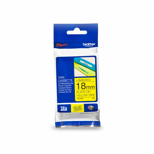 Ruban laminé noir sur jaune Brother TZe641 d'origine pour étiqueteuses P-touch, 18 mm de large x 8 m de long