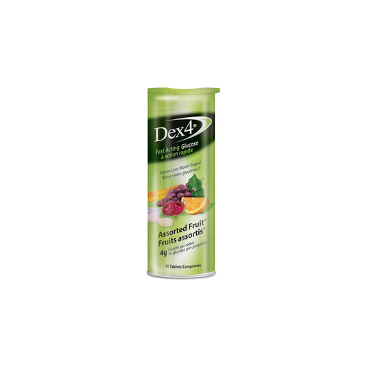 Glucose à action rapide Dex-4, fruits assortis, 4 g, 10 comprimés/paquet
