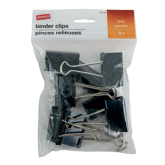 Staples Binder Clips - Large - 2" - Black - 8 Pack