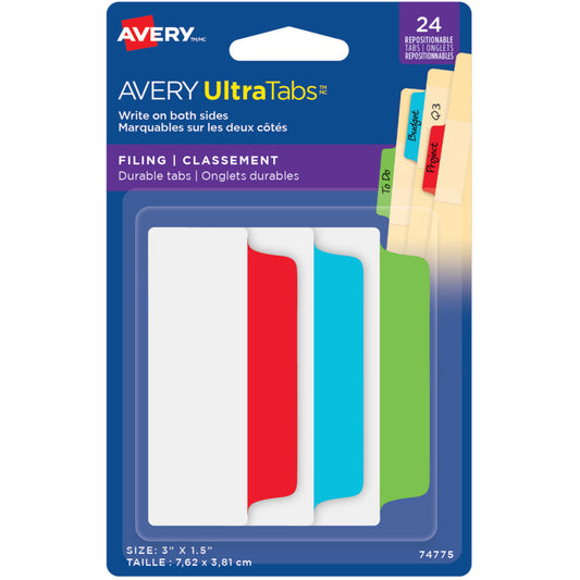 Avery UltraTabs Filing Tabs - Primary Colours - 24 Pack
