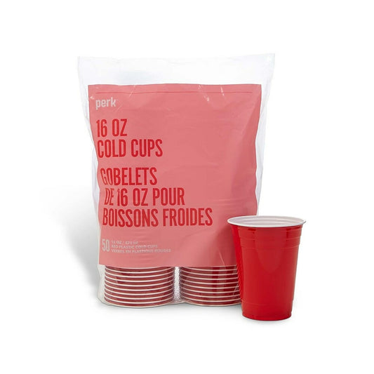 Perk 16 oz. Plastic Cold Cups - Red - 50 Pack