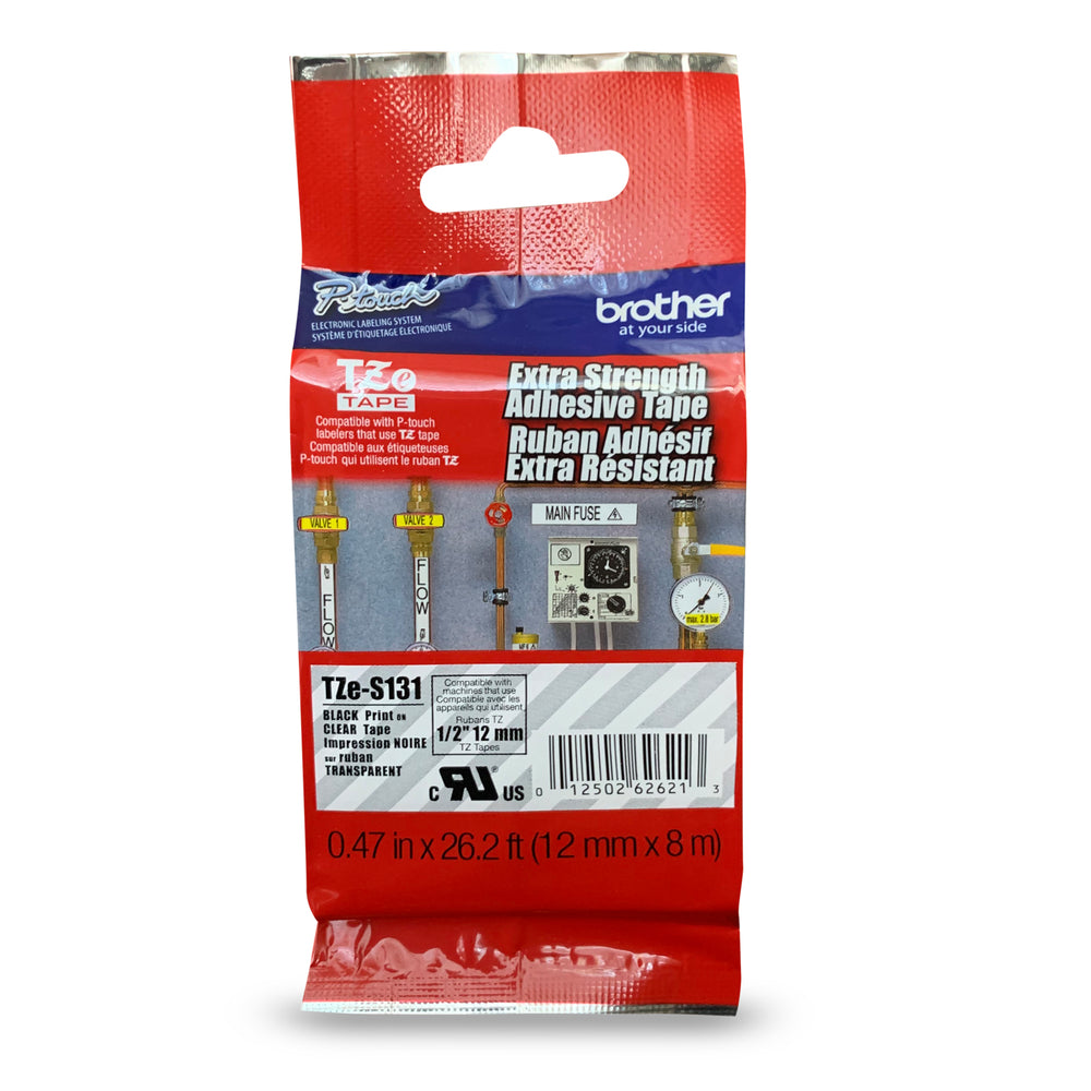 Brother P-Touch Extra Strength Adhesive Tape - 12mm - Black on Clear