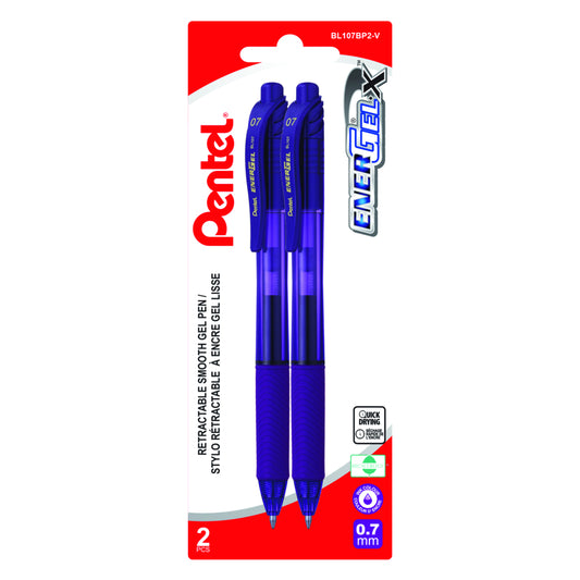 Pentel EnerGel-X Retractable Gel Roller - 0.7mm Metal Tip - Violet Ink - 2 Pack