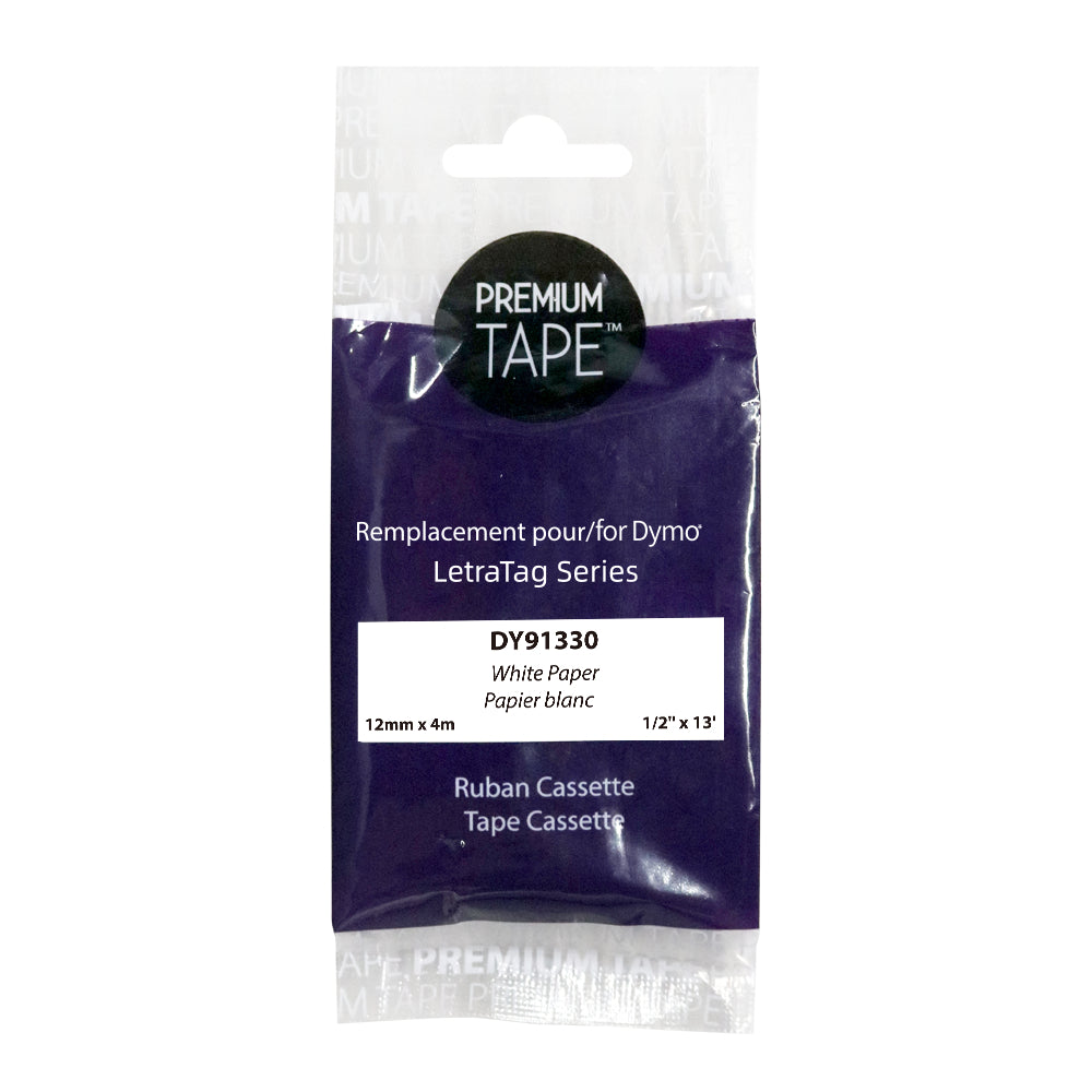 Premium Tape Label Tape - Compatible with Dymo A91330 - 12mm - Black on White