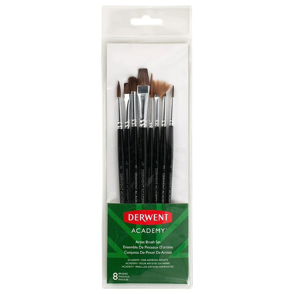 Ensemble de pinceaux d'artiste assortis Derwent Academy, paquet de 8 (98238) 