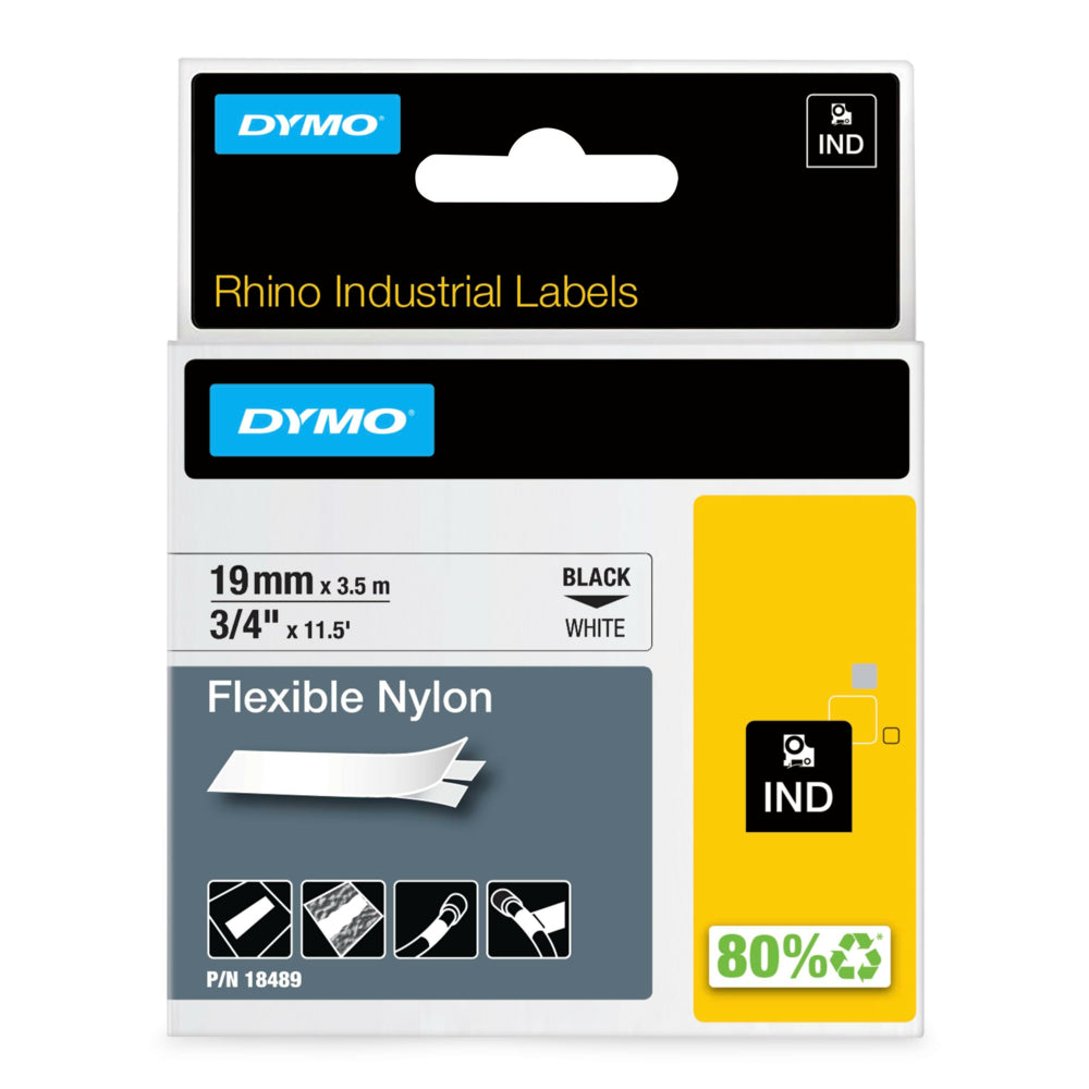 Ruban d'étiquettes DYMO Rhino, 19 mm (3/4"), noir sur nylon blanc