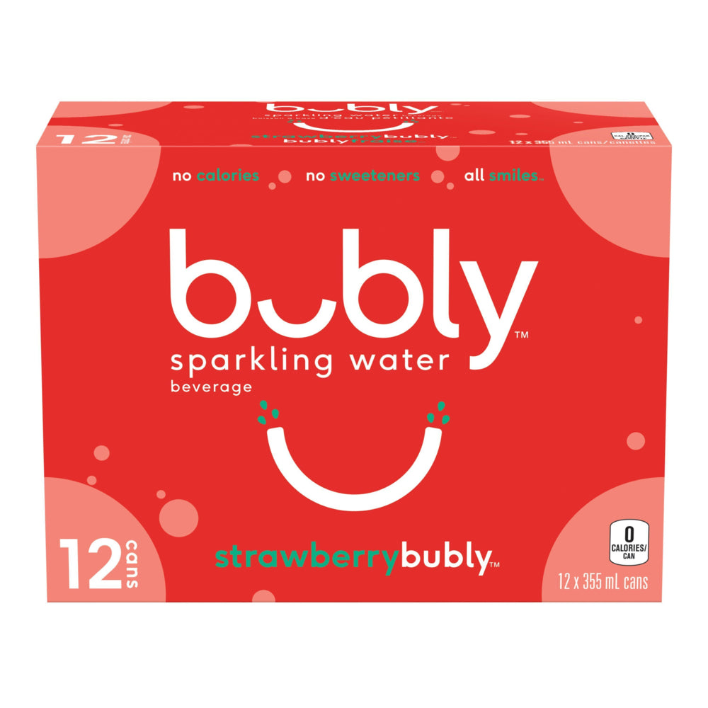 Eau pétillante Bubly - 355 ml - Fraise - Paquet de 12