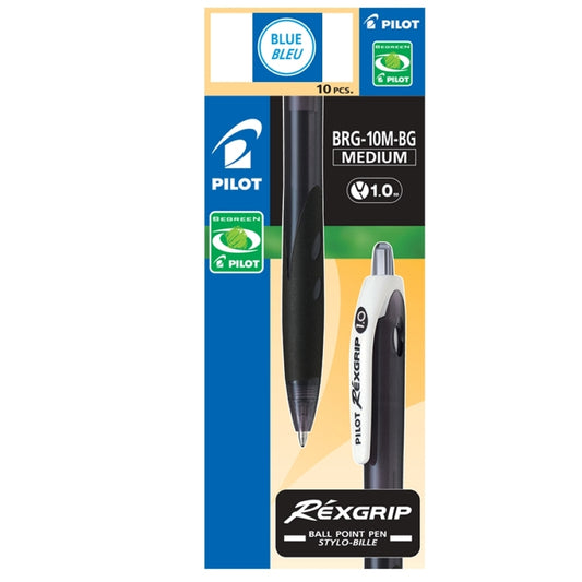 Pilot BeGreen RexGrip Retractable Ballpoint Pen - Medium Point - 1.0 mm - Blue - 10 Pack