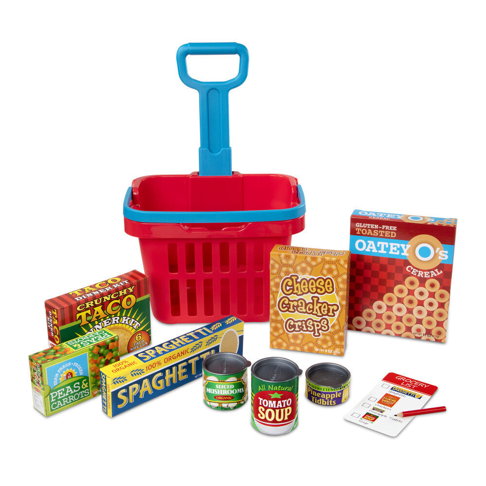 Melissa &amp; Doug - Ensemble de jeu de panier d'épicerie à remplir et à rouler, 11 pièces