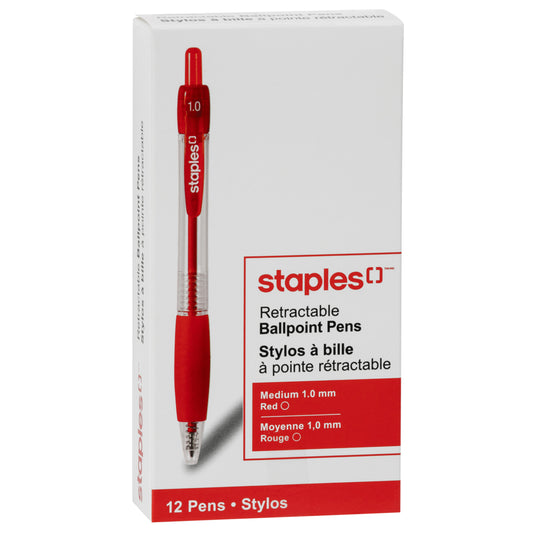 Stylo à bille rétractable Staples - 1,0 mm - Encre rouge